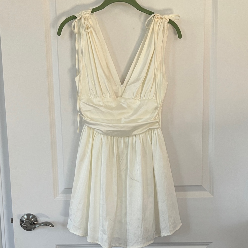 SHEIN Cream Tie-Shoulder Mini Dress - Picture 1 of 5